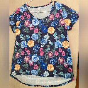 LuLaRoe Blue and Pink Floral Short Sleeve Tee